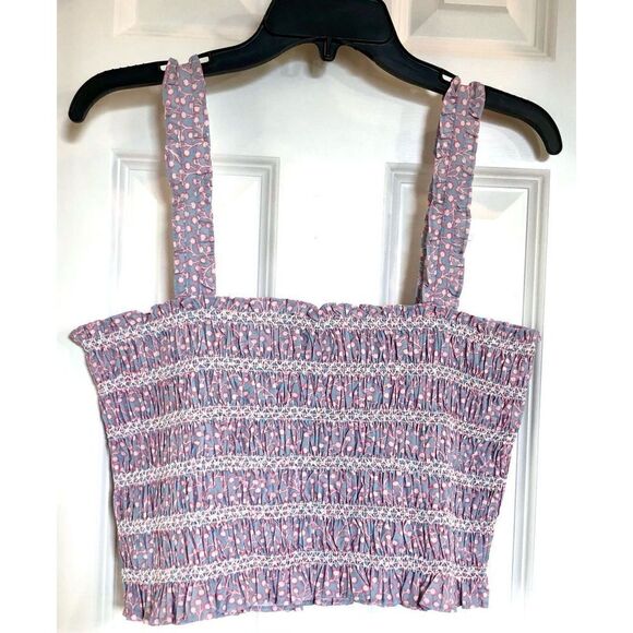 FRENCH CONNECTION - NWT - L XL Smocked Cotton Cropped Tank/Forget Me Not Multi - Picture 7 of 15